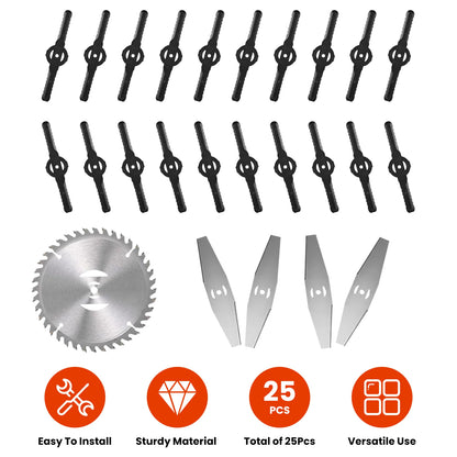 25Pcs Trimmer Blades Head Replacement Set 1Pc 5.91” Alloy Blade 4Pcs 5.71” Stainless Steel Blades 20Pcs 5.31” Plastic Bl