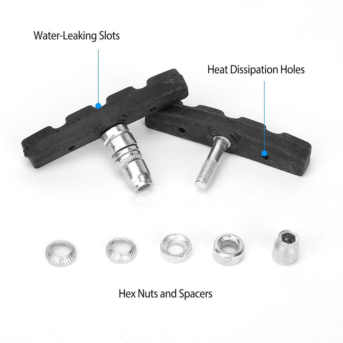 5 Pairs V Bike Brake Pads Road Mountain Bicycle V-Brake Blocks Set 70mm Non-Slip V Bicycle Stop Caliper W/ Hex Nuts and Spacers