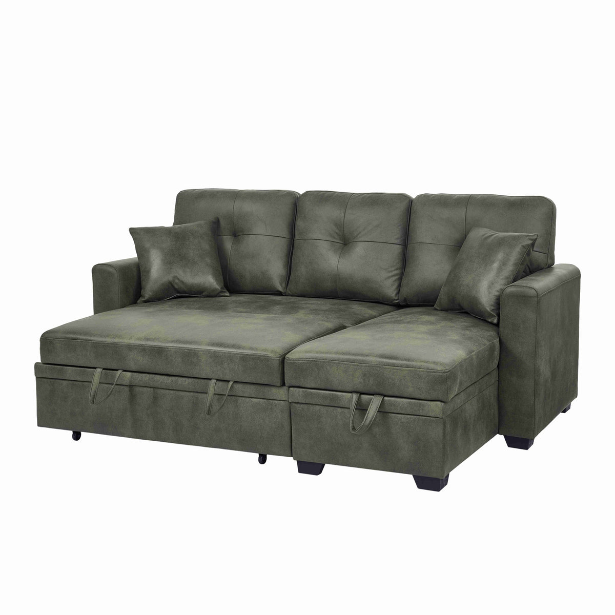 Sleeper Sofa with Pull-Out Bed, L-Shaped Sectional Couch with Reversible Chaise and Storage, Foil Fabric Upholstered Sof