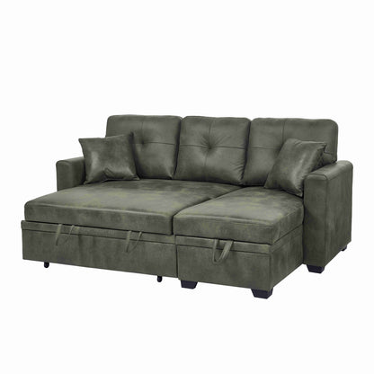 Sleeper Sofa with Pull-Out Bed, L-Shaped Sectional Couch with Reversible Chaise and Storage, Foil Fabric Upholstered Sof