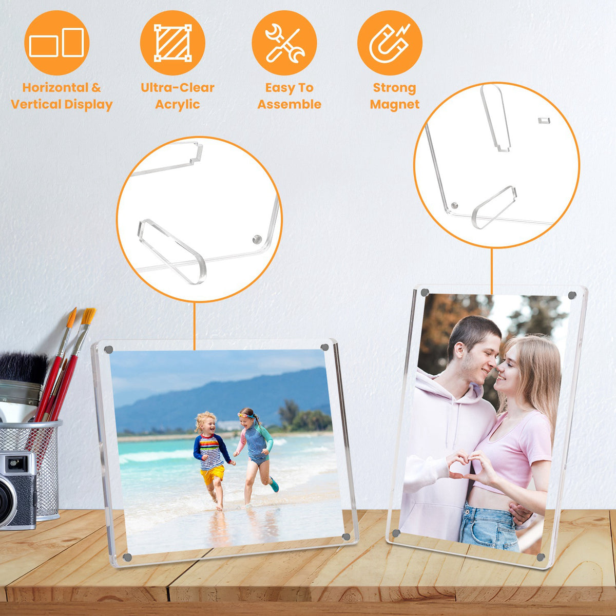 Acrylic Photo Frames 5x7 Inch - Set of 4 Magnetic Frameless
