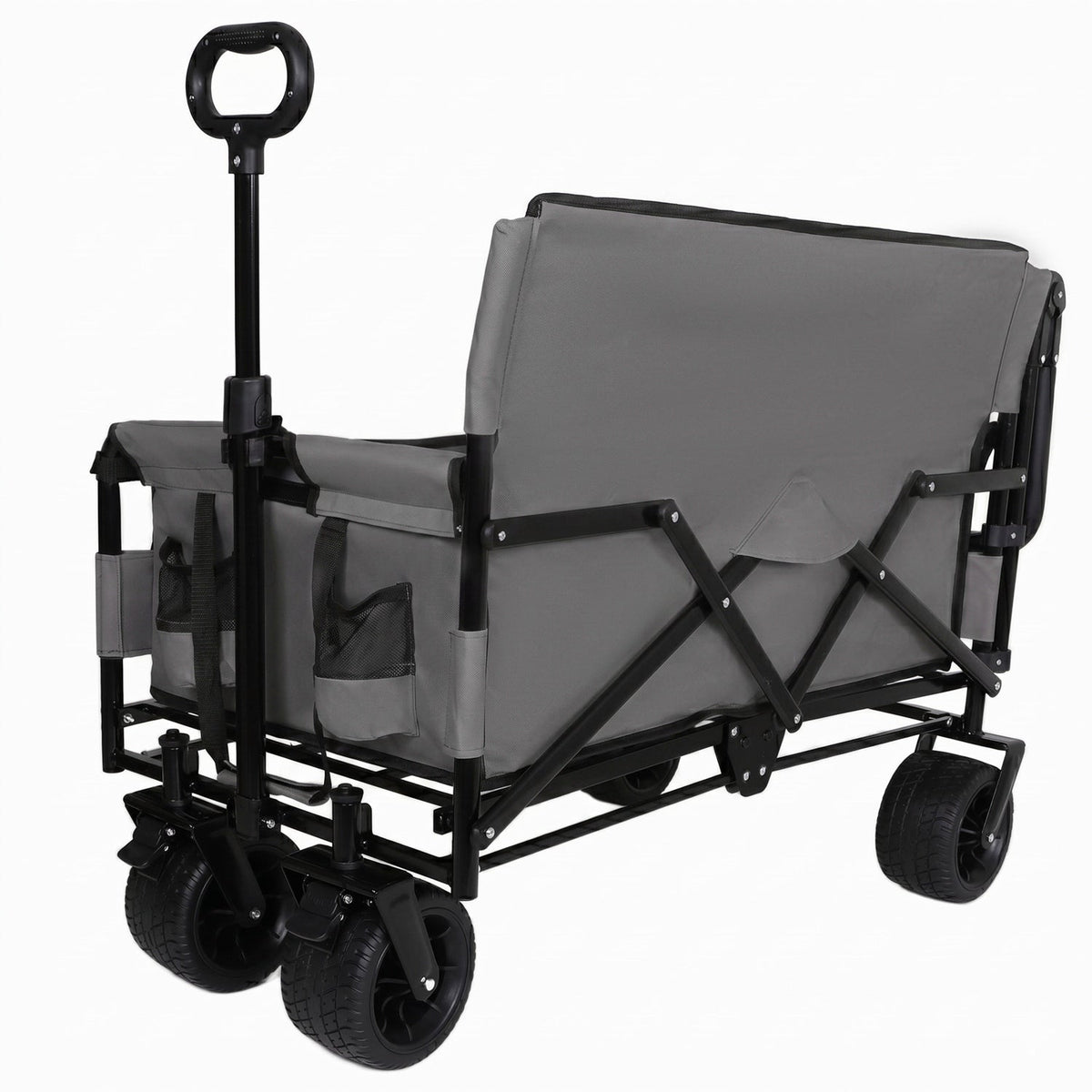 Folding Wagon Cart with Bench Seat & Canopy, 500lbs Capacity