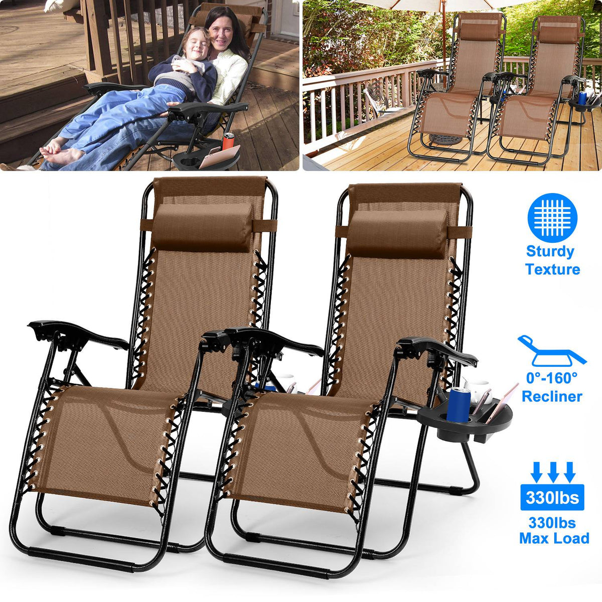 Zero Gravity Lounge Chair Set with Side Trays (2-Pack)
