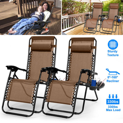 Zero Gravity Lounge Chair Set with Side Trays (2-Pack)