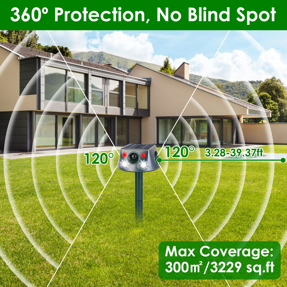 Solar Ultrasonic Animal Repeller with Motion Sensor