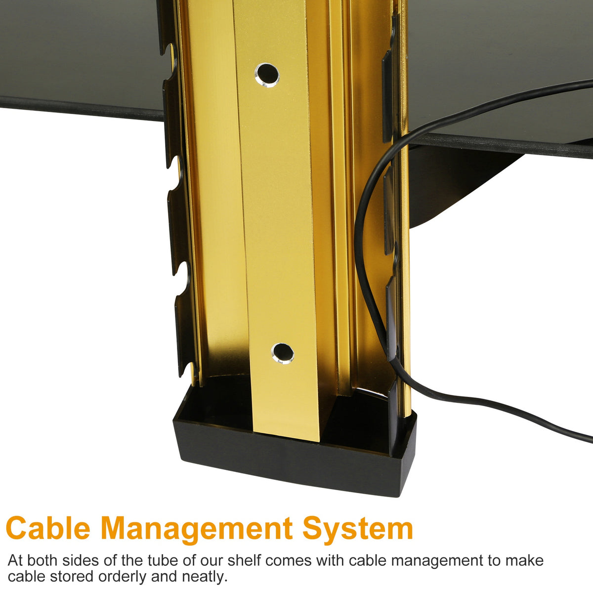 Tempered Glass Wall Shelf with Cable Management - 22lb Capacity