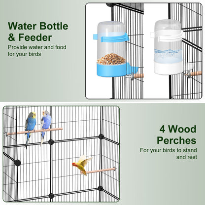 46in Bird Cage with Wooden Perches and Lockable Wheels