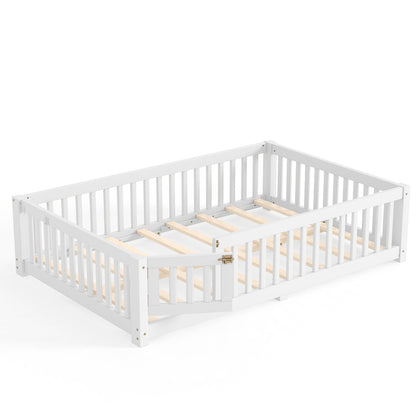 Montessori Floor Bed with Safety Guardrails and Lockable Door