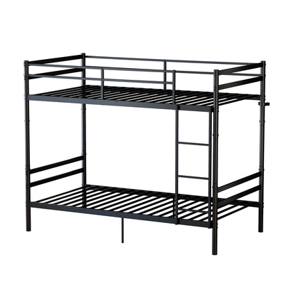 Twin Over Twin Metal Bunk Bed with Ladder and Guardrails