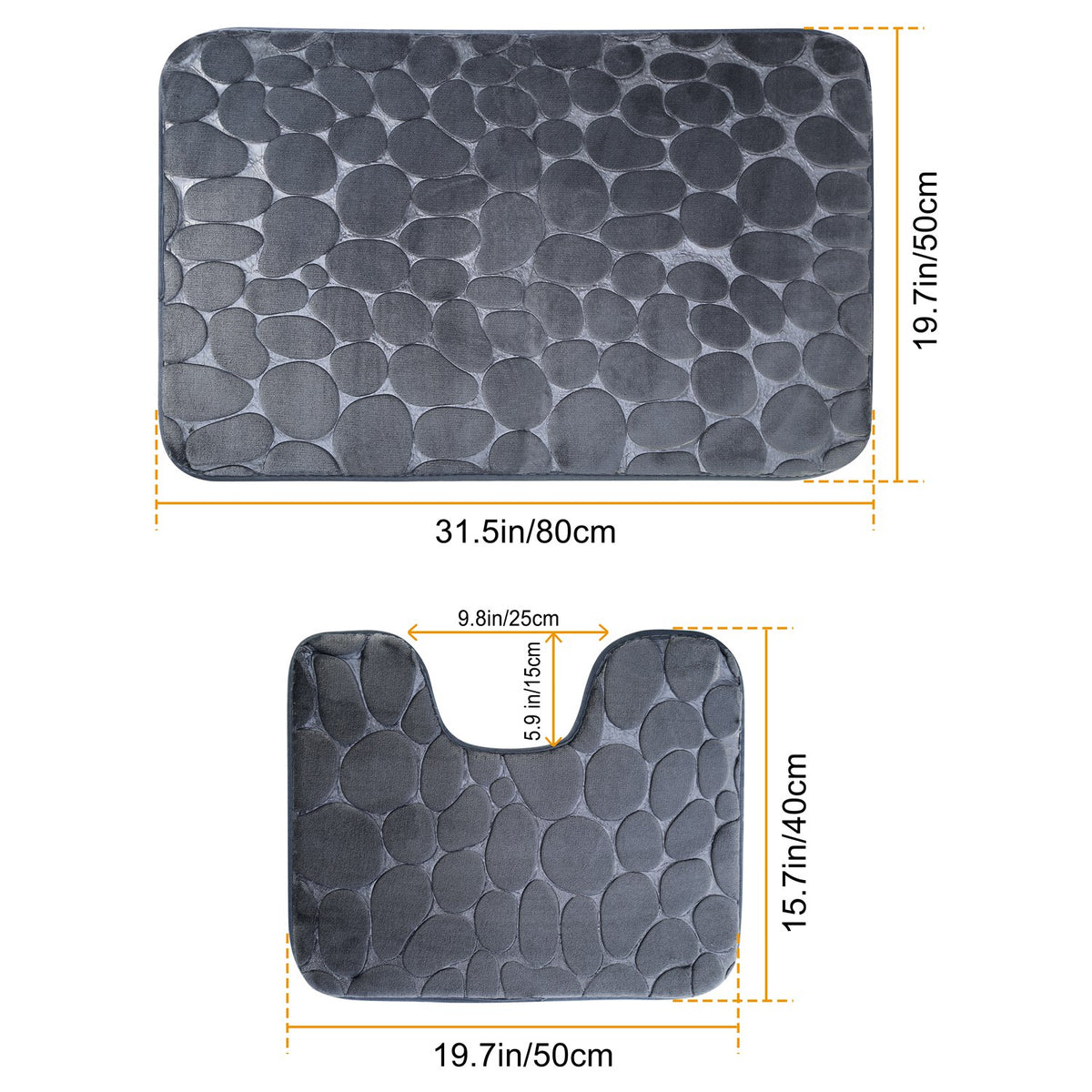 Bathroom Rug Set 2-Piece Non-Slip Flannel Pebble Pattern