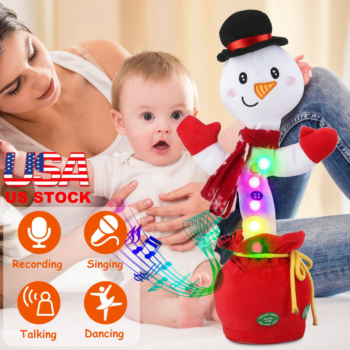 Dancing Christmas Plush Toy with Music, Lights & Recording
