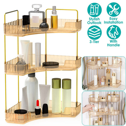 Bathroom Countertop Organizer 3 Tier Corner Makeup Storage Shelf Vanity Cosmetic Perfume Tray Clear Corner Rack for Bedroom Bathroom Kitchen