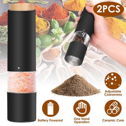 Electric Salt and Pepper Grinder Set - Battery Powered, 2 Pack