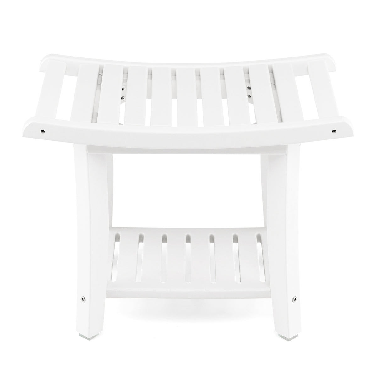 Heavy Duty Waterproof Bath Stool with Curved Seat and Storage Shelf-White