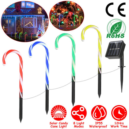 Solar Candy Cane Pathway Lights - 4 Pack with 8 Light Modes