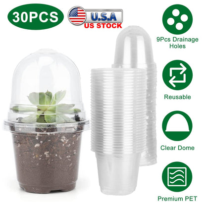30Pcs Plant Nursery Pots PET Flower Seed Starting Pots Container with Dome with Drainage Holes