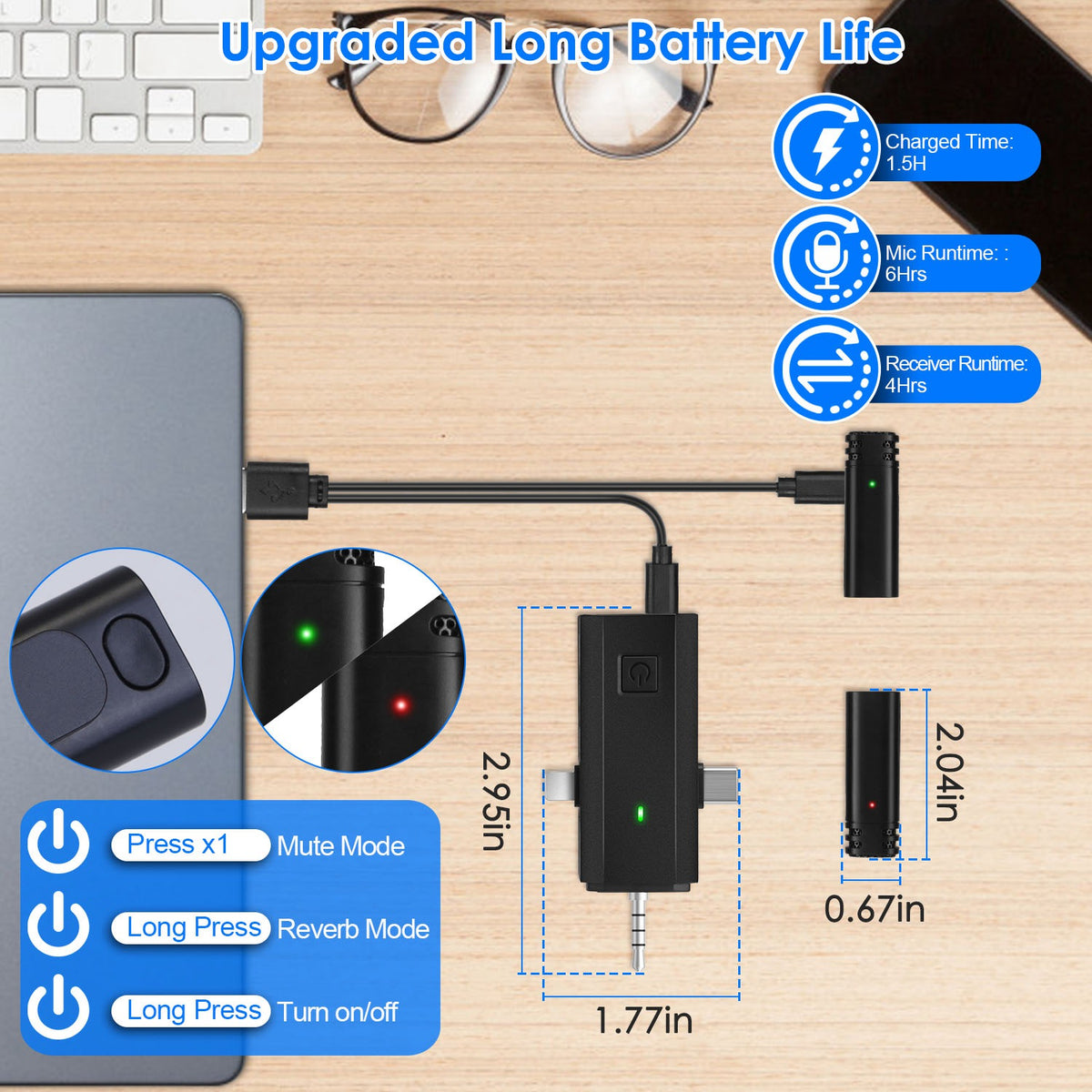 Wireless Clip-On Microphone with 3-in-1 Receiver