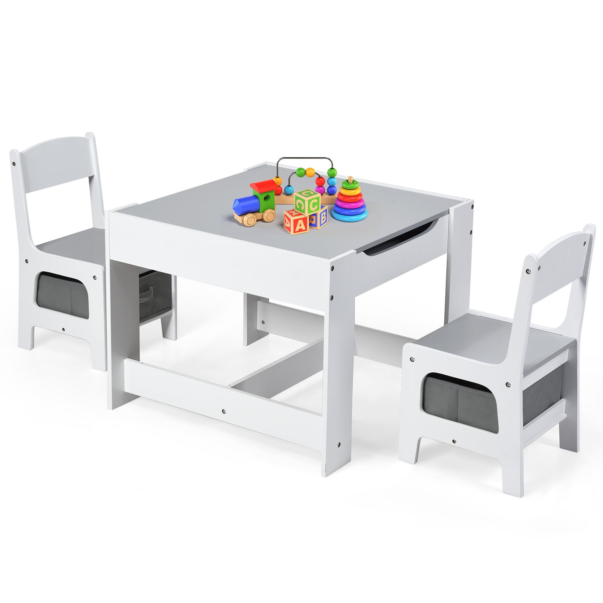 Kids Table and Chair Set with Storage and Drawing Board