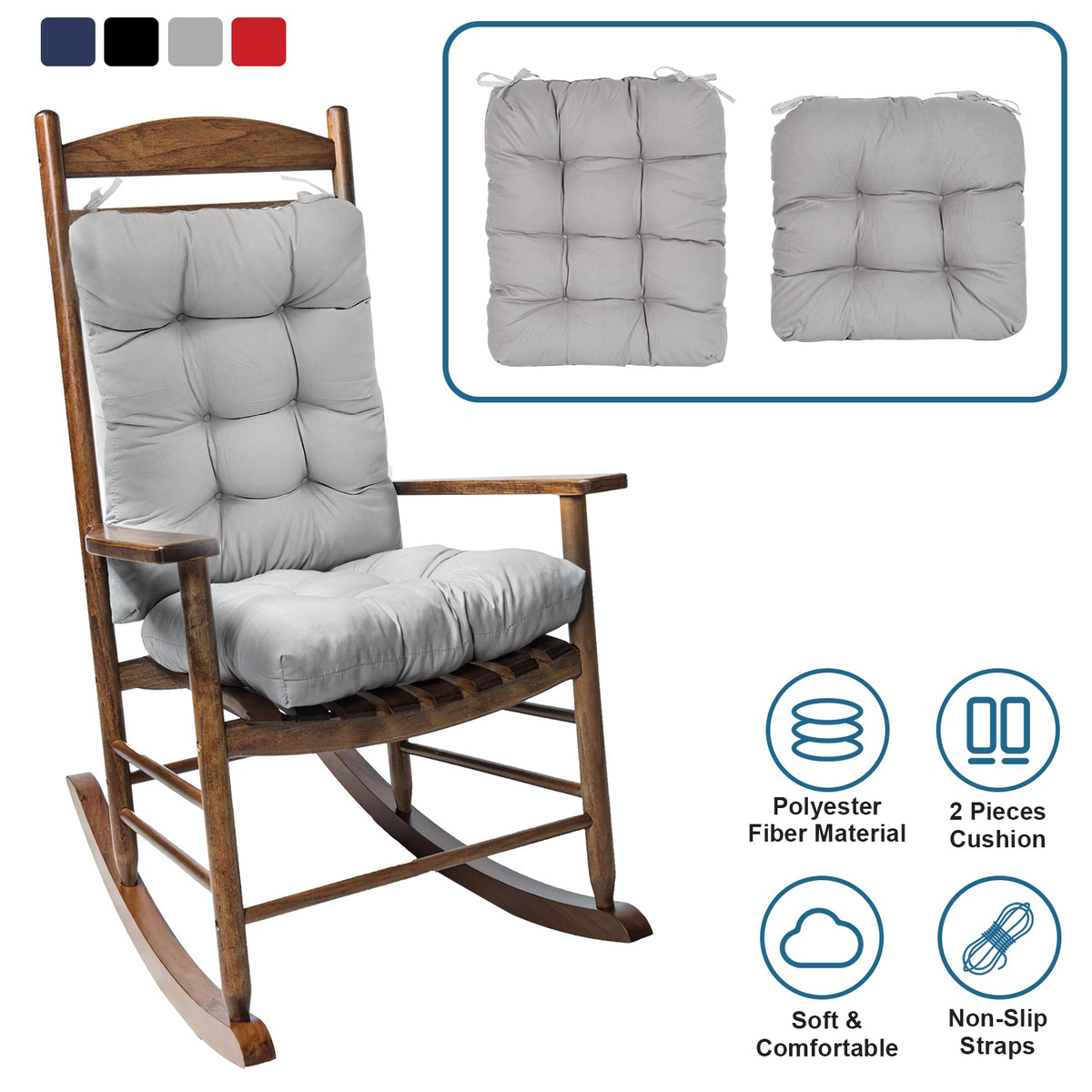 Rocking Chair Cushion Set with Non-Slip Ties - 2 Piece
