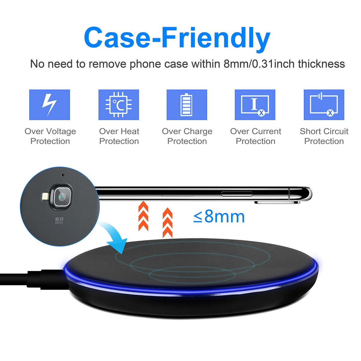 Wireless Charger Qi-Certified Ultra-Slim 5W Charging Pad for iPhone XS MAX/XR/XS/X/ 8/8 Plus/ Galaxy S10 /S9 /S8 +/ S7 /Blackberry