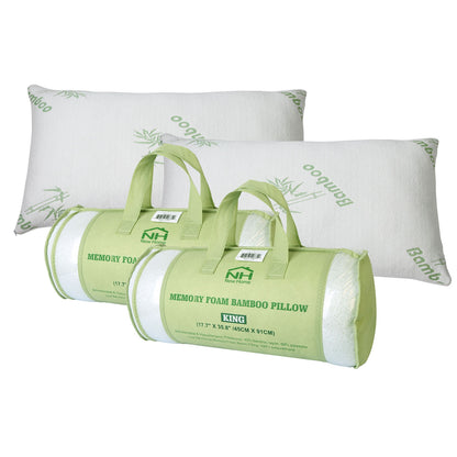 Memory Foam Pillow Set with Bamboo Cover - Queen Size (2-Pack)