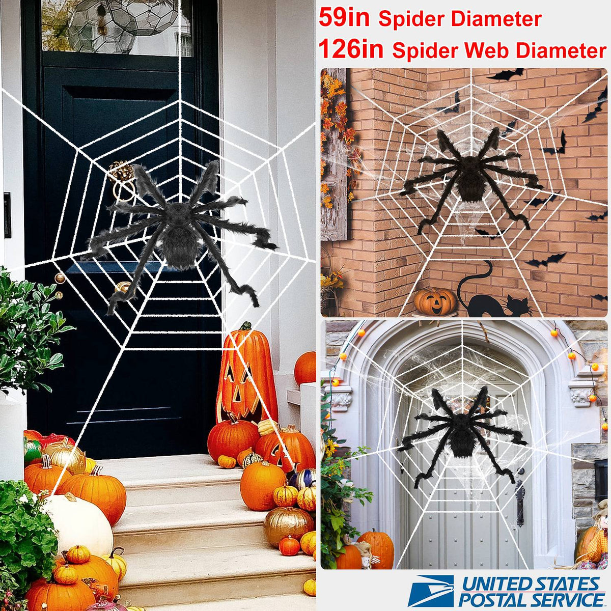 Giant Halloween Spider Decoration with 126" Spider Web Set