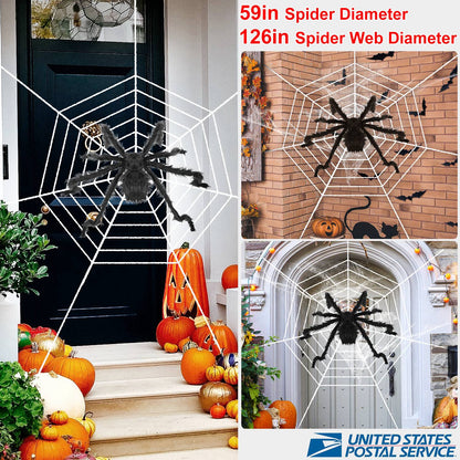 Giant Halloween Spider Decoration with 126" Spider Web Set