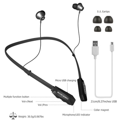 Wireless Neckband Headphones V4.2 Sweat-proof Sport Headsets Earbuds In-Ear Magnetic Neckbands Stereo Earphone Deep Bass Earphone w/Mic 15Hrs Work Run