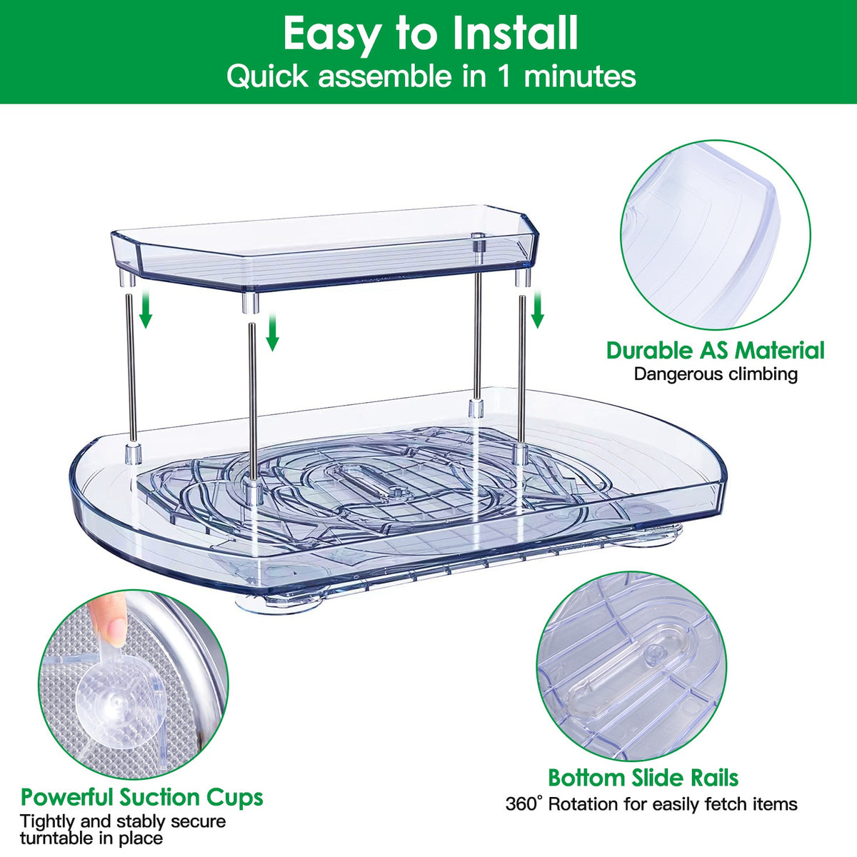 2-Tier Turntable Organizer with 360° Rotating Slide Rail