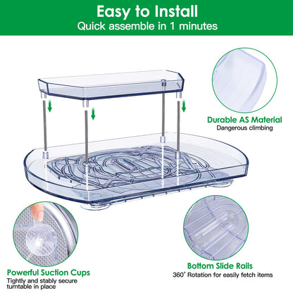2-Tier Turntable Organizer with 360° Rotating Slide Rail