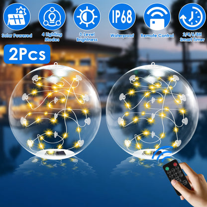Solar Floating Pool Lights 14in with Remote Control (2-Pack)