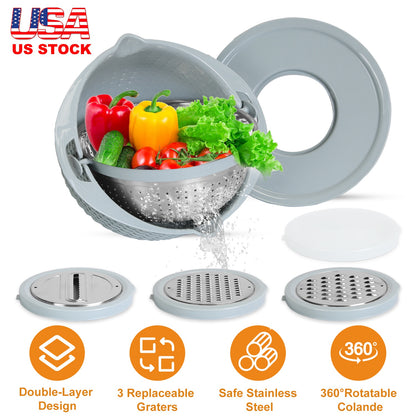 Mixing Bowl with Colander Set & 3 Graters - Multifunctional