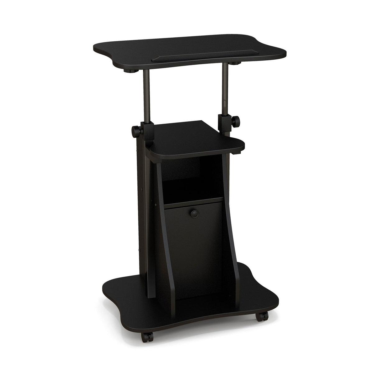 Adjustable Mobile Standing Desk Cart with Tilt Desktop and Cabinet