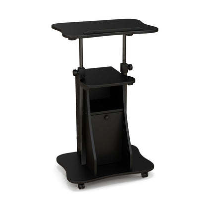 Adjustable Mobile Standing Desk Cart with Tilt Desktop and Cabinet