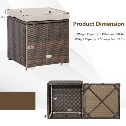 Patio Ottoman Set with Removable Cushions & Storage (2-Piece)
