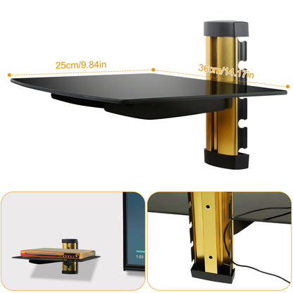 Tempered Glass Wall Shelf with Cable Management - 22lb Capacity