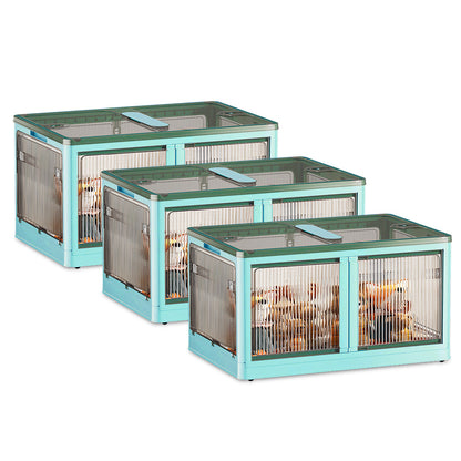 Foldable Storage Bins with Lids & Wheels - 3 Pack Stackable