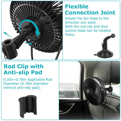 Car Cooling Fan USB Powered with 3 Speeds & Dual Mount