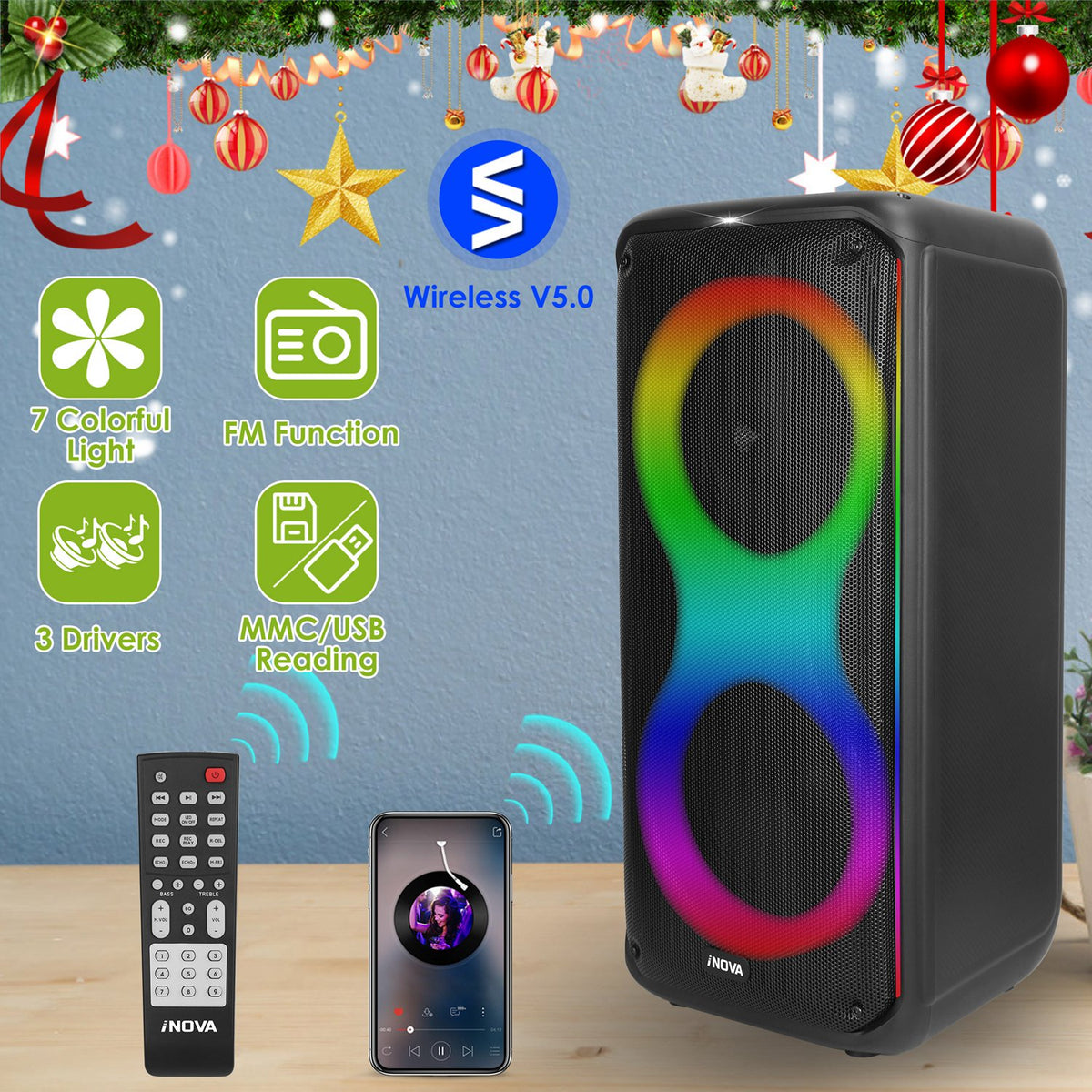 Portable Wireless Party Speaker with RGB Lights & Remote