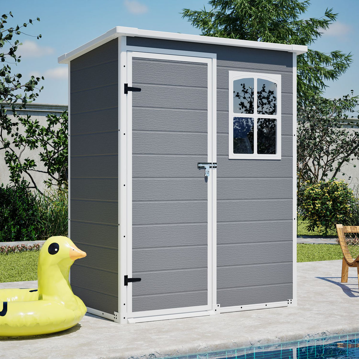 5x3FT Resin Outdoor Storage Shed with Floor Lockable Garden Shed with Window Sloped Roof Weather-Resistant Tool Shed for