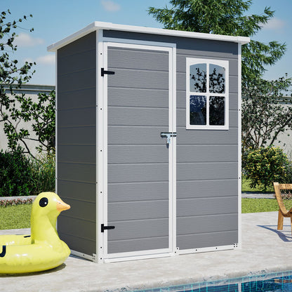 5x3FT Resin Outdoor Storage Shed with Floor Lockable Garden Shed with Window Sloped Roof Weather-Resistant Tool Shed for