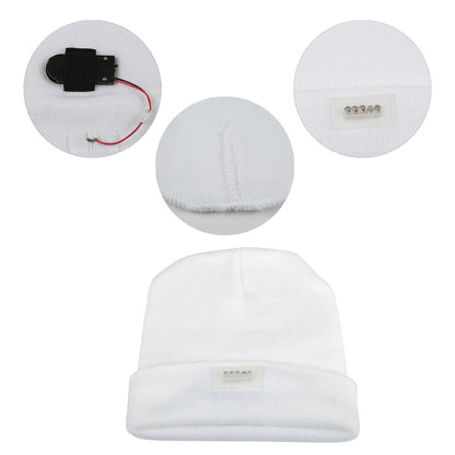 LED Knitted Beanie with Built-In Headlamp for Hands-Free Light