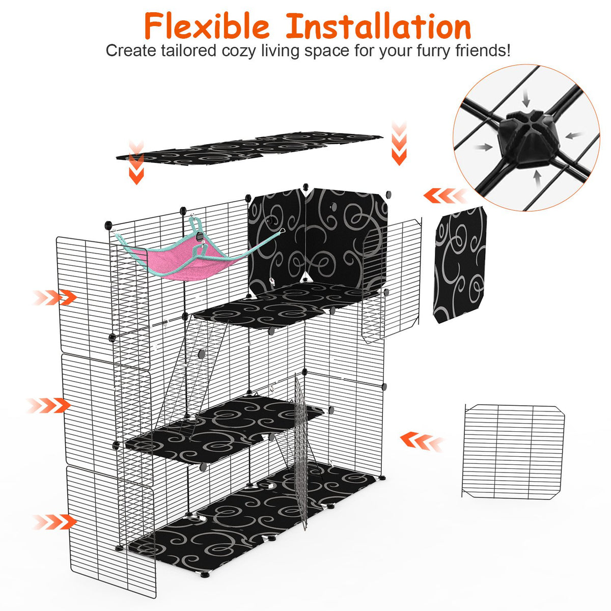 3-Tier Cat Cage Enclosure with Hammock and Ladder