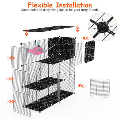 3-Tier Cat Cage Enclosure with Hammock and Ladder