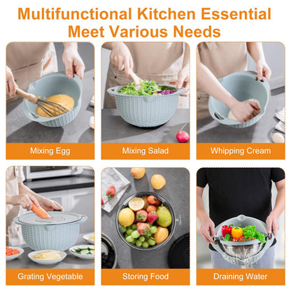 Mixing Bowl with Colander Set & 3 Graters - Multifunctional