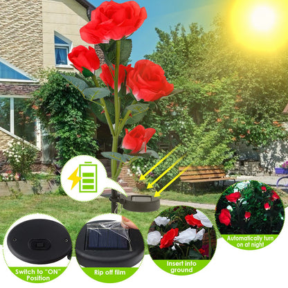 Solar Rose Flower Stake Lights - 2 Pack Outdoor Garden Decor