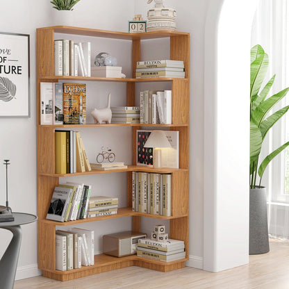 5-Tier L-Shaped Corner Bookshelf with 6 Open Shelves