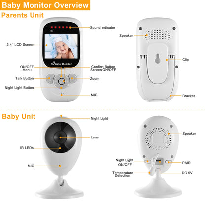 Video Baby Monitor with 2.4" LCD Screen and Night Vision
