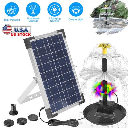 Solar Bird Bath Fountain with LED Lights & Battery Backup