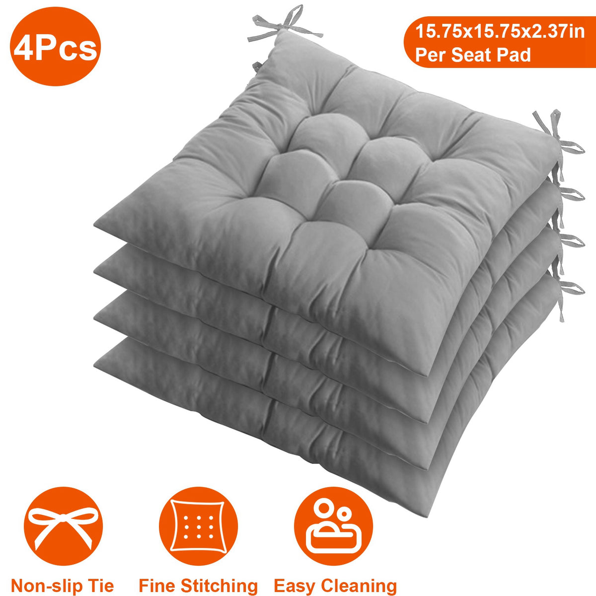 Square Chair Cushion Pads with Ties - 15.75" (Set of 4)